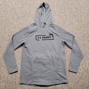 Under Armour Hunt Hoodie Womens Small Gray Logo Graphic Pullover Sweatshirt